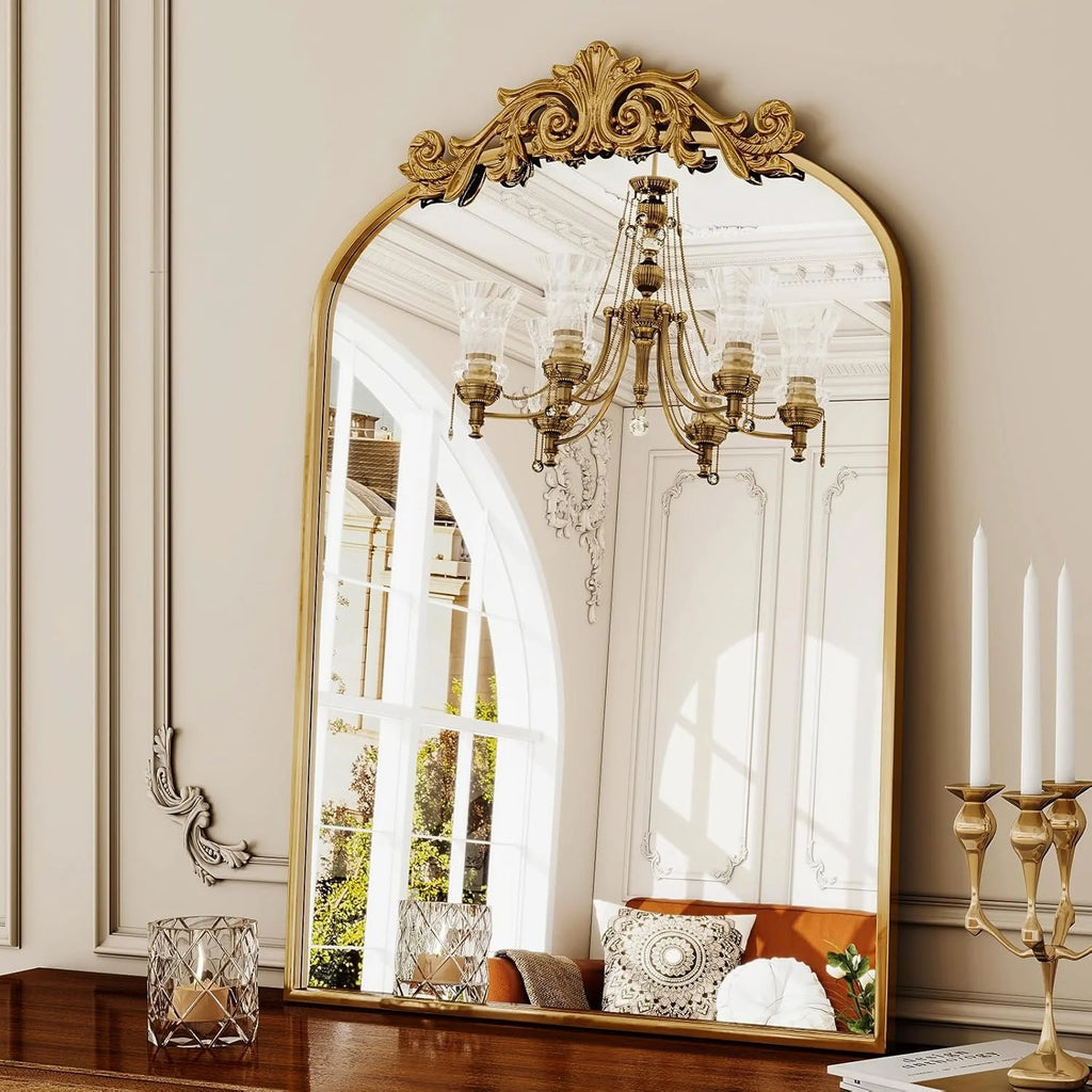 Arched Wall Mirror with Carved Metal Frame