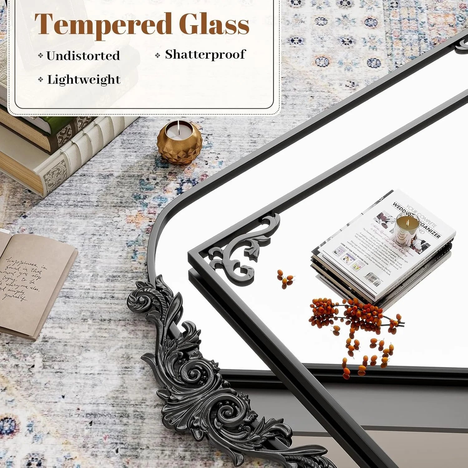 Antique Art Carved Arched Wall Mirror