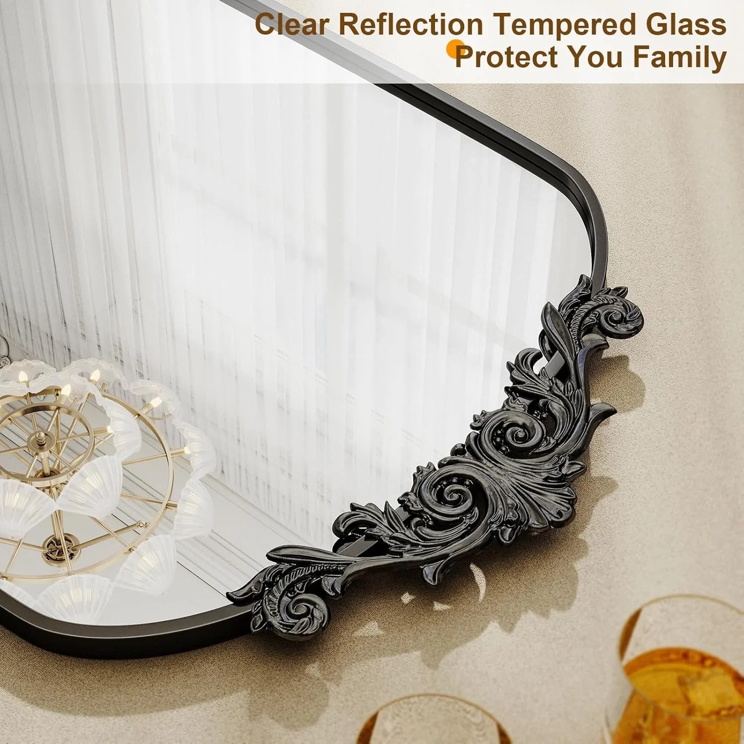 Antique Art Carved Arched Wall Mirror