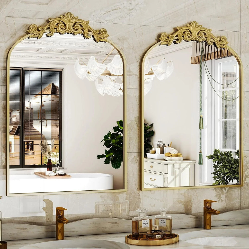 Arched Wall Mirror with Carved Metal Frame