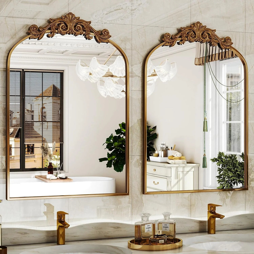 Arched Wall Mirror with Carved Metal Frame