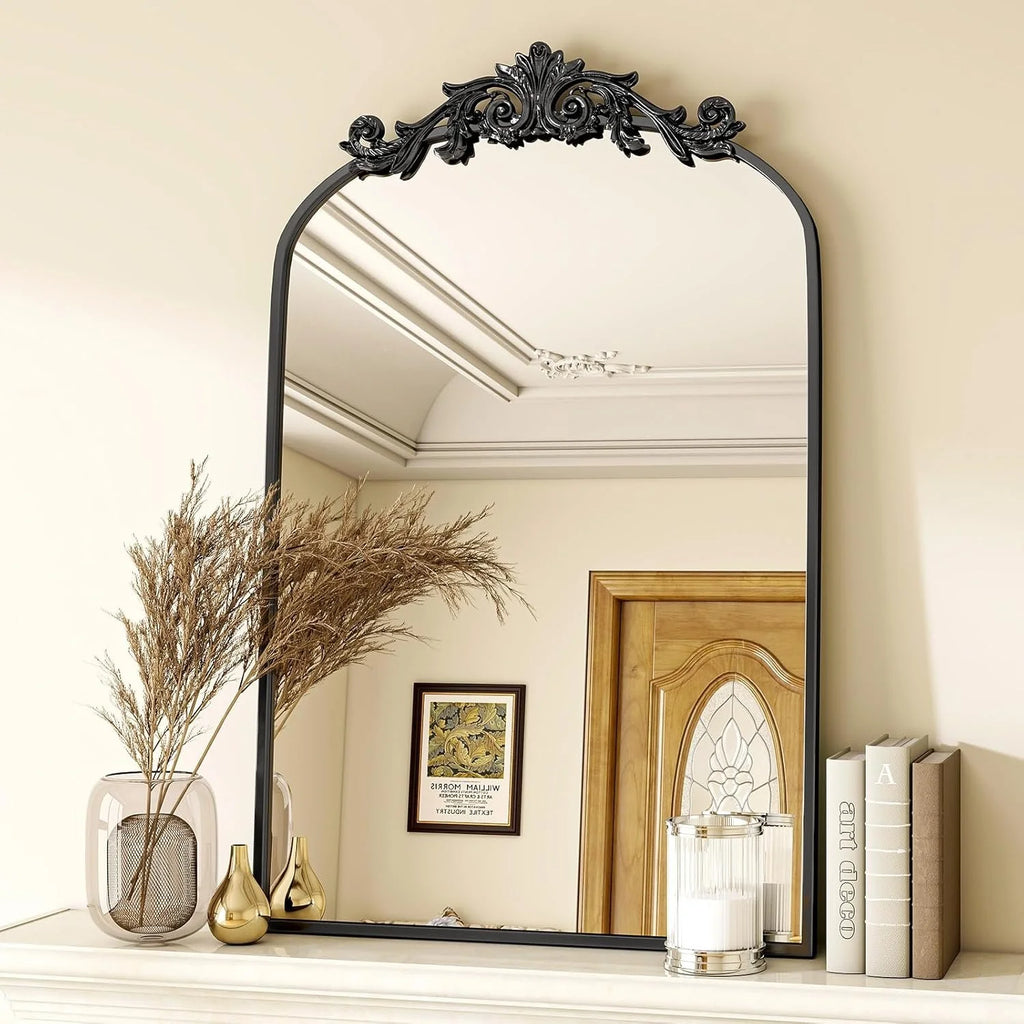 Arched Wall Mirror with Carved Metal Frame