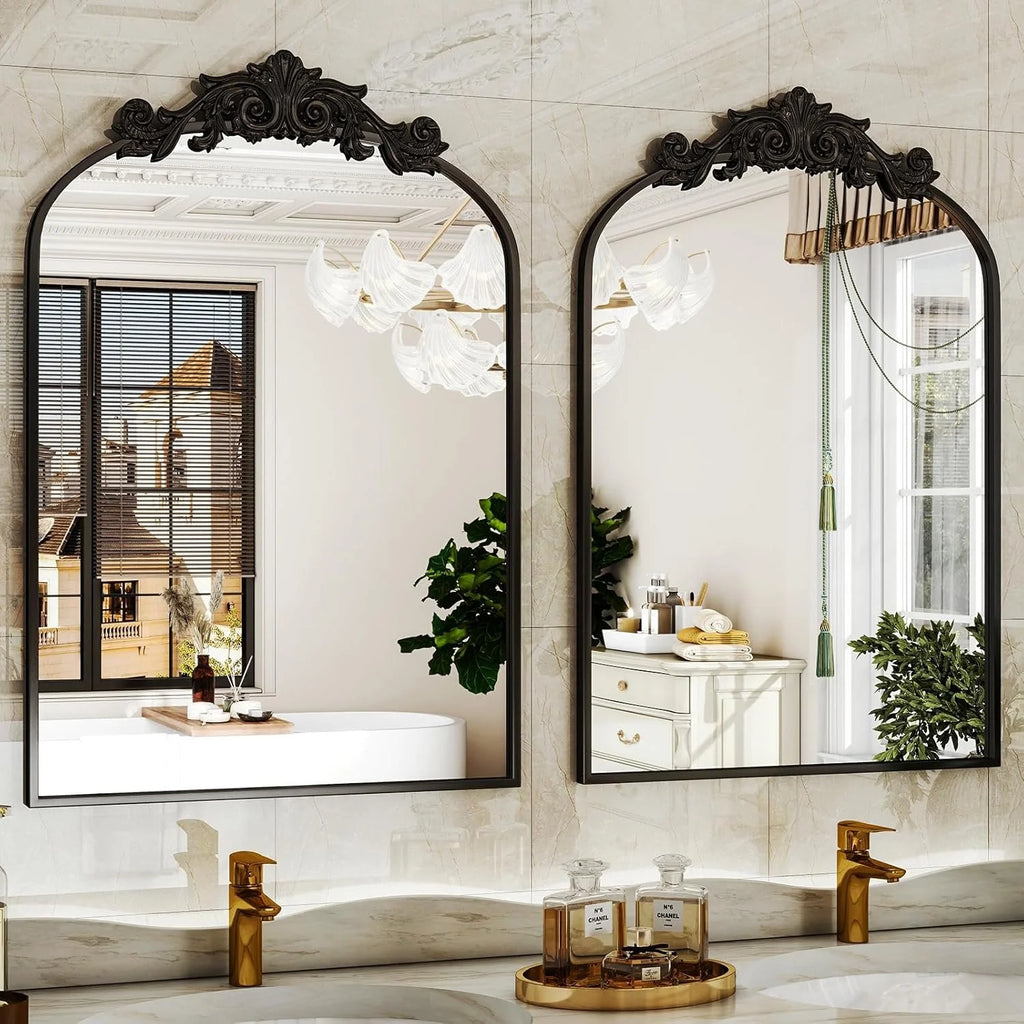 Arched Wall Mirror with Carved Metal Frame