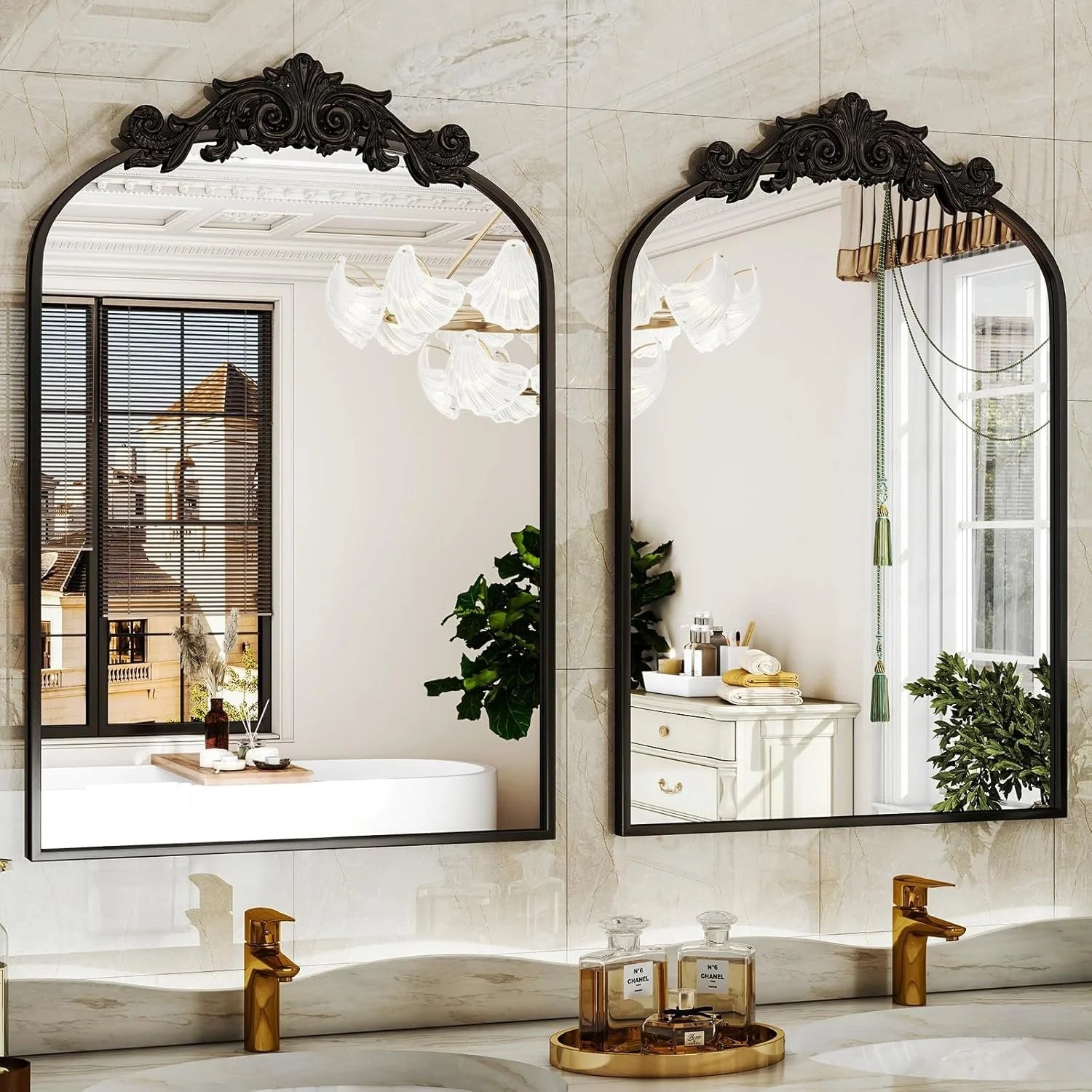 Arched Wall Mirror with Carved Metal Frame