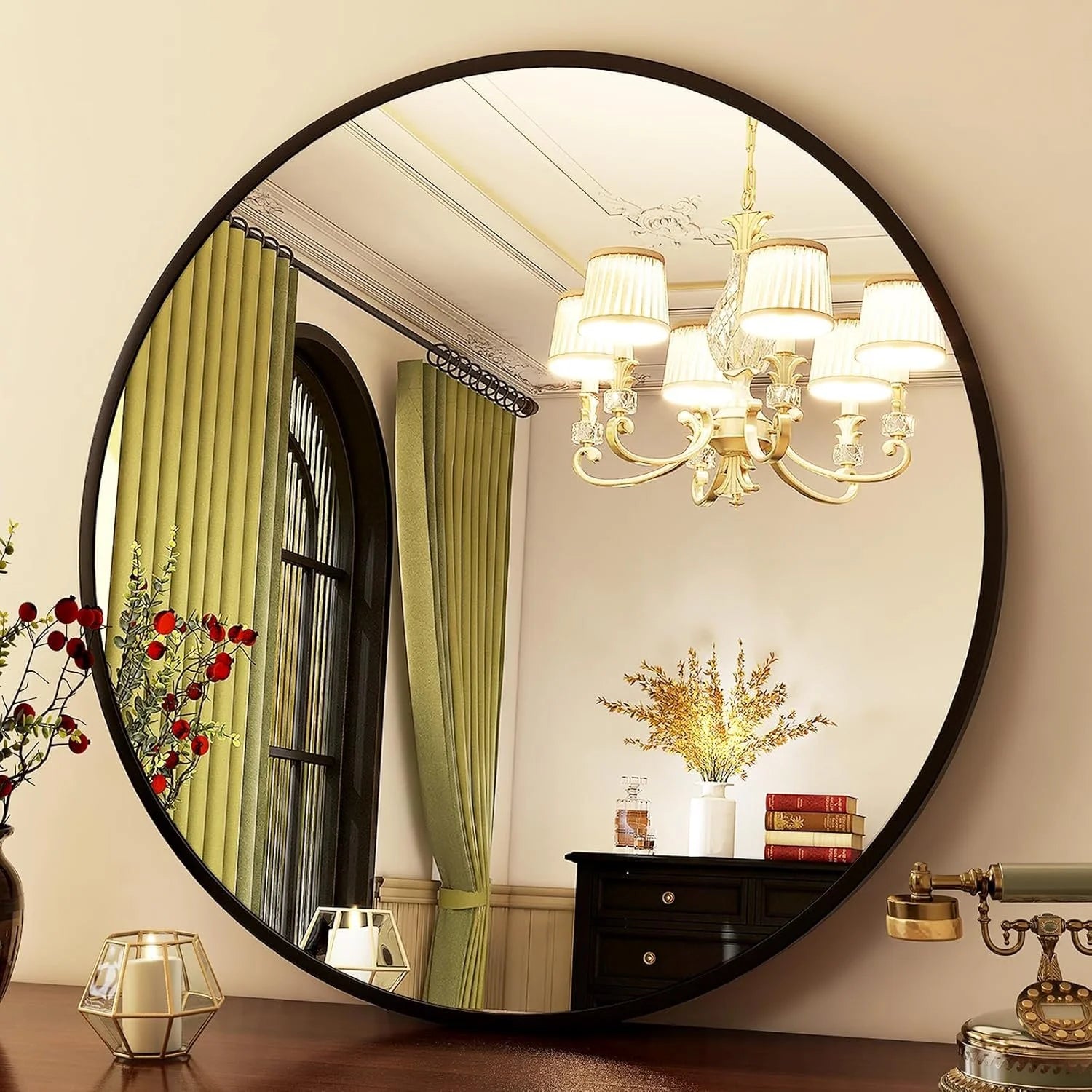Aluminum Framed Round Mirror-20"