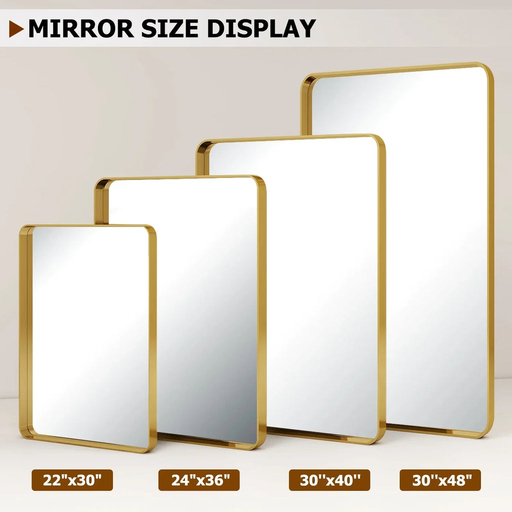 Rectangular Rounded Corners Aluminum Alloy Deep Framed Mirror Wall Mirror