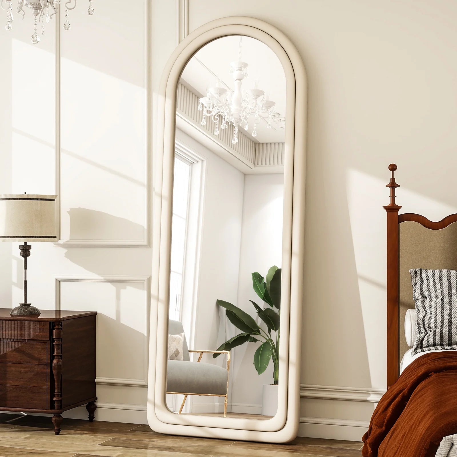 Arched Flannel Frame Floor Mirror