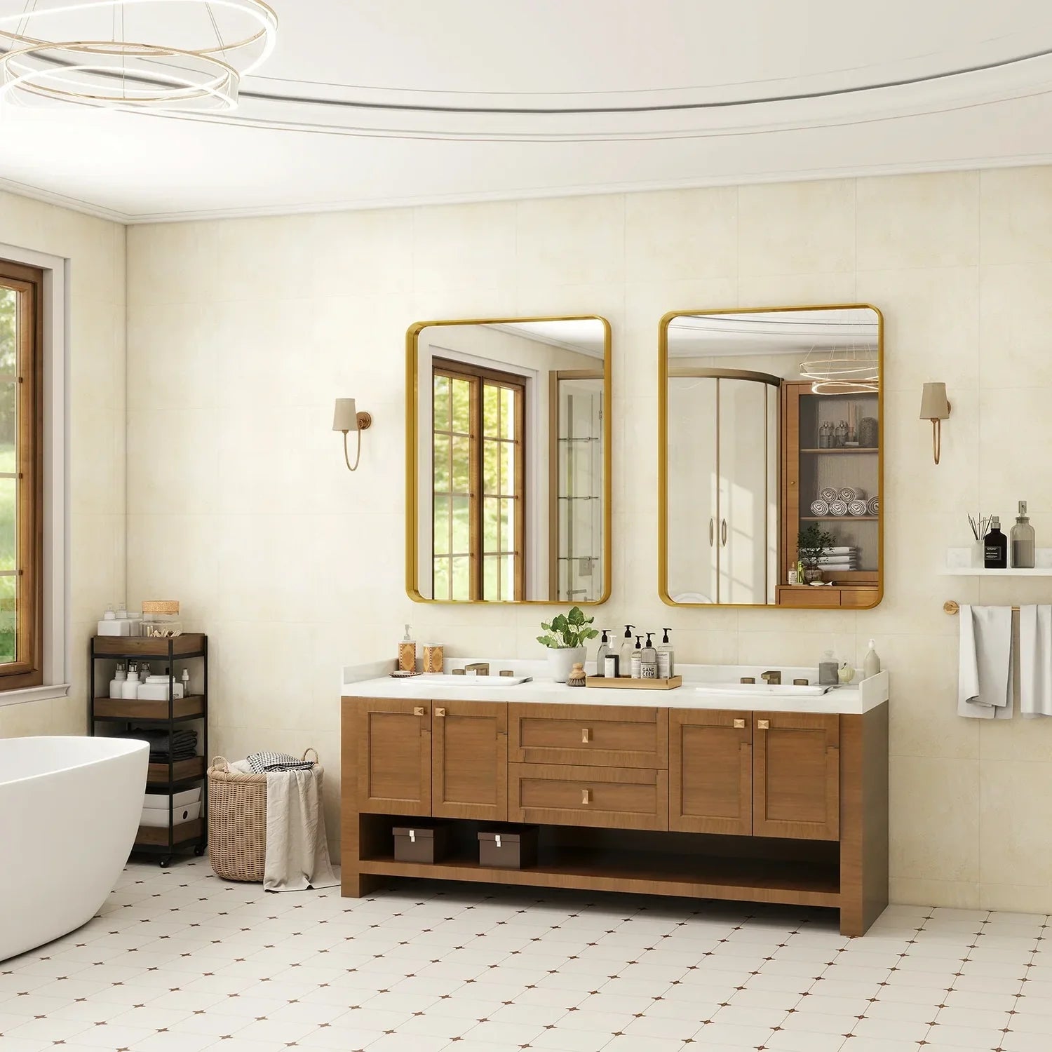 Rectangular Rounded Corners Aluminum Alloy Deep Framed Mirror Wall Mirror