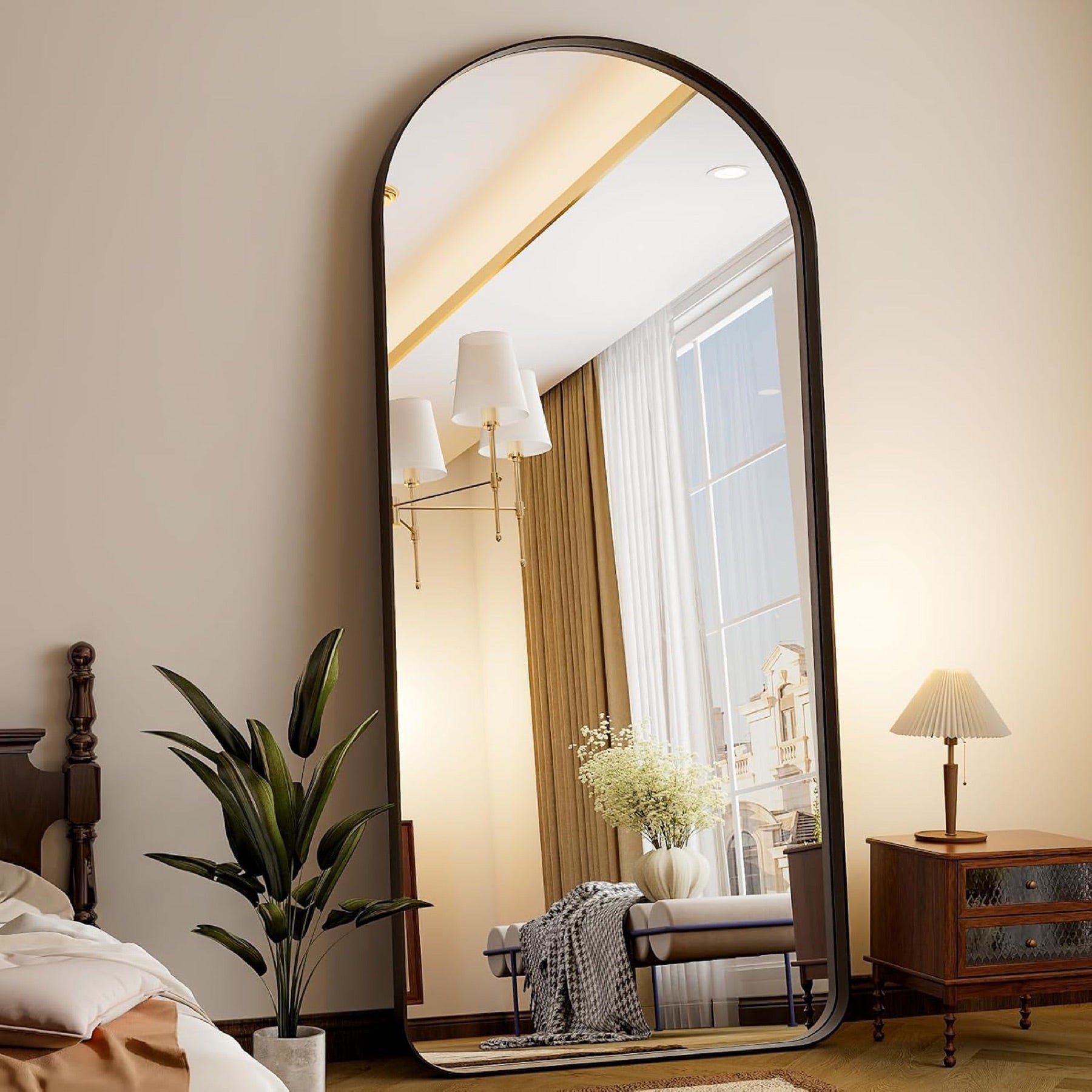 Full length mirror in a finished interior space